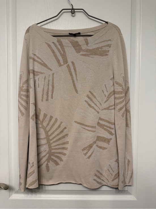 Lafayette 148 New York Sweaters - Lafayette 148 Beige Palm Leaf Lightweight Sweater-Size M